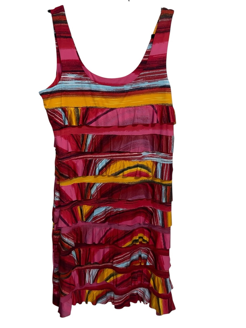 Tango Mango Dress Womens XL Tiered Ruffle Stretch Tropical Resort Boho Colorful